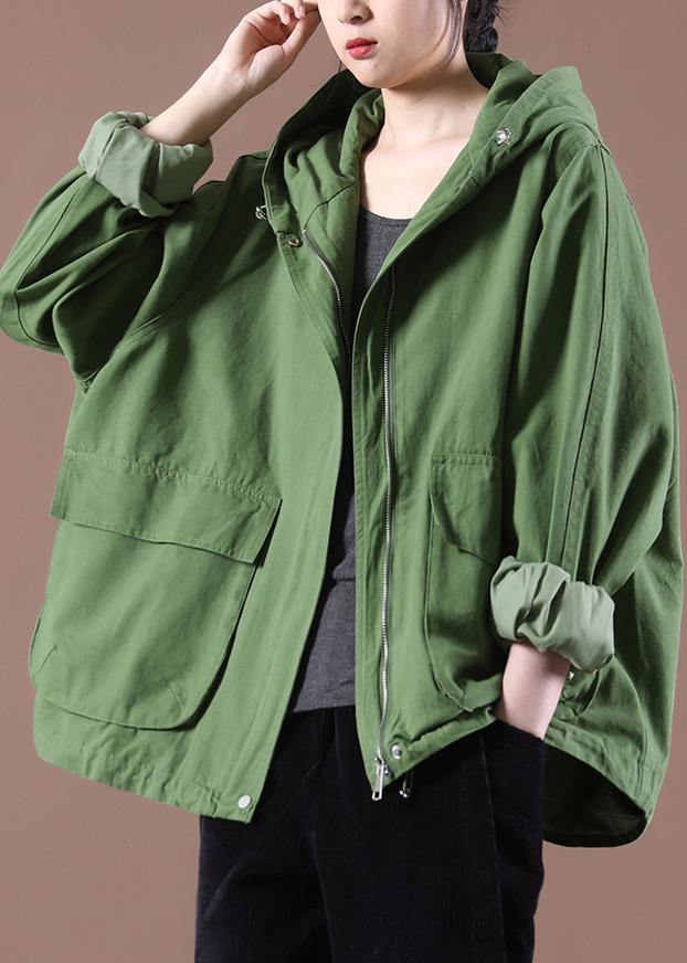 Green Pockets Hoodie Coat Spring