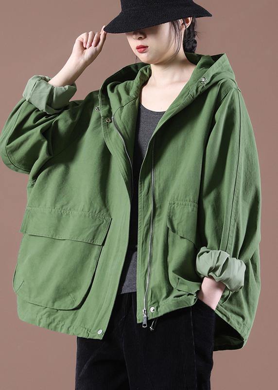 Green Pockets Hoodie Coat Spring