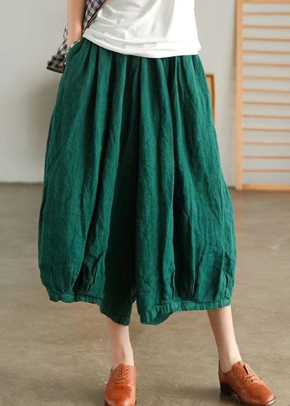 Green Pockets Linen Crop Pants Summer