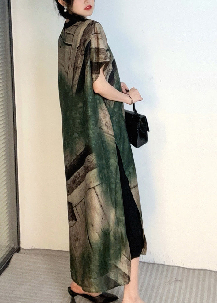 Green Print Patchwork Maxi Dresses Short Sleeve