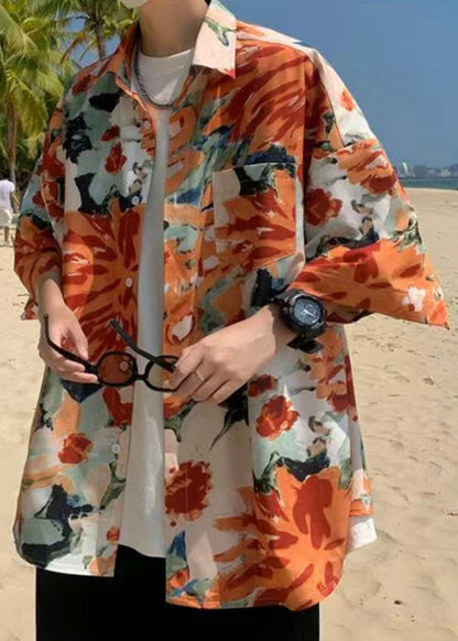 Green Print Pockets Cotton Shirts Half Sleeve