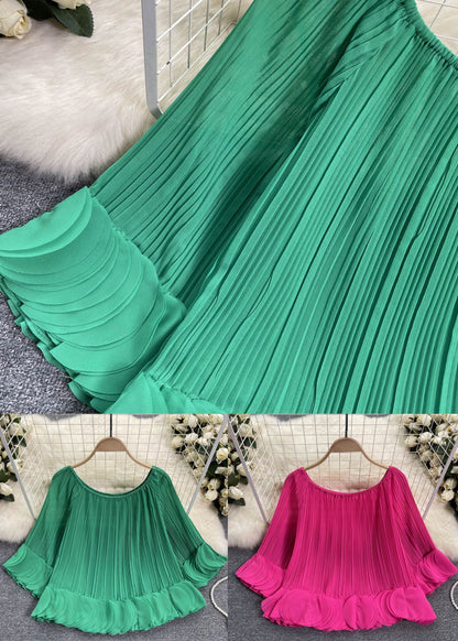 Green Slash Neck Patchwork Chiffon Shirt Tops Summer