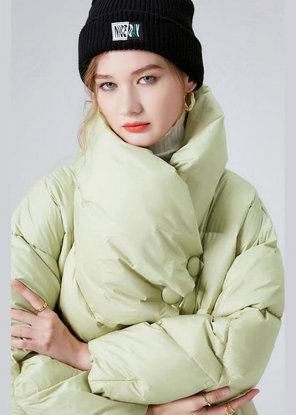 Green Stand Collar Warm Duck Down Down Coat Winter