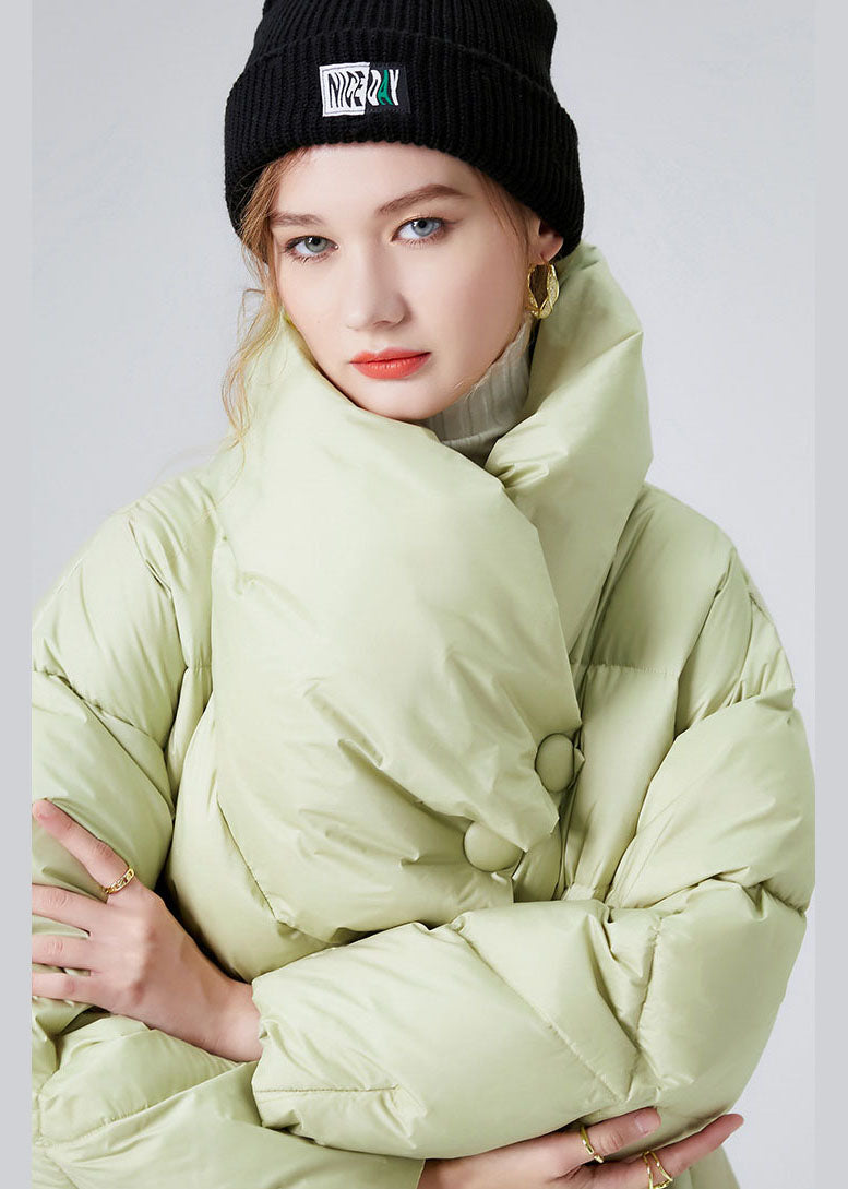 Green Stand Collar Warm Duck Down Down Coat Winter