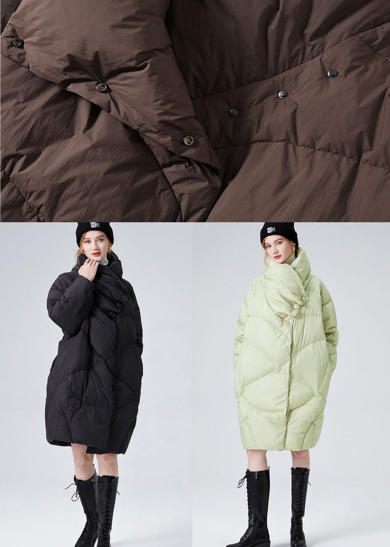 Green Stand Collar Warm Duck Down Down Coat Winter