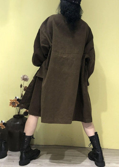 Green Stand Collar Zippered Pockets Trench Coats Fall