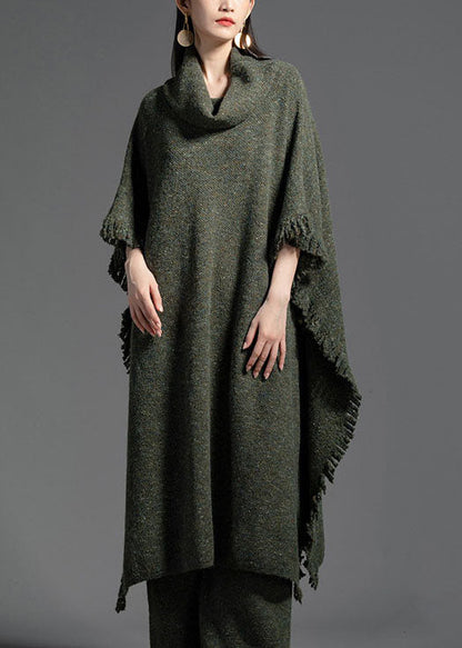 Green Turtle Neck Side Open Wool Knit Dress Winter