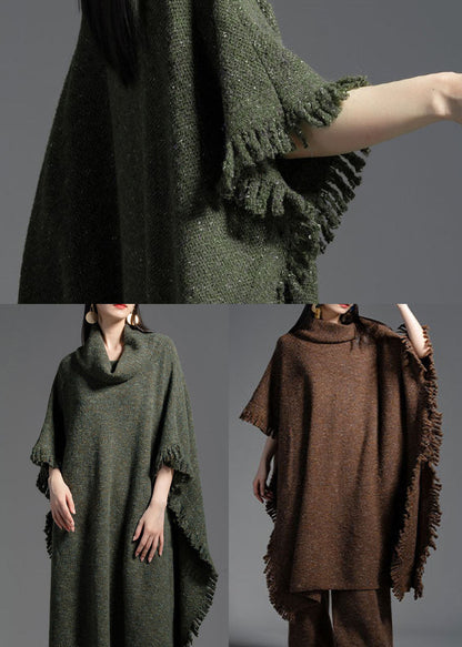Green Turtle Neck Side Open Wool Knit Dress Winter