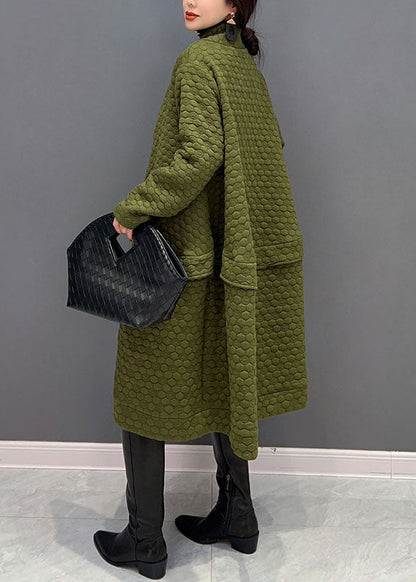 Green V Neck Cotton Filled Exra Large Hem Trench Coat Winter