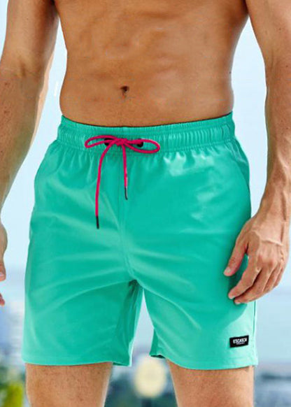 Green Zippered Drawstring Cotton Shorts Summer