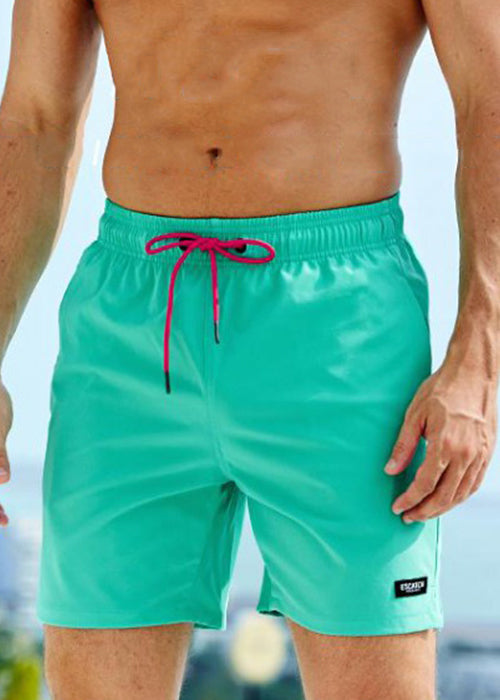 Green Zippered Drawstring Cotton Shorts Summer