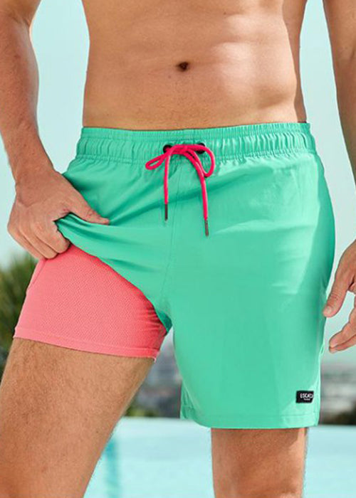Green Zippered Drawstring Cotton Shorts Summer
