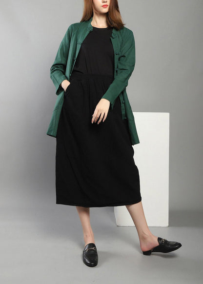 Plus Size Green low high design Chinese Button Spring Shirt Tops
