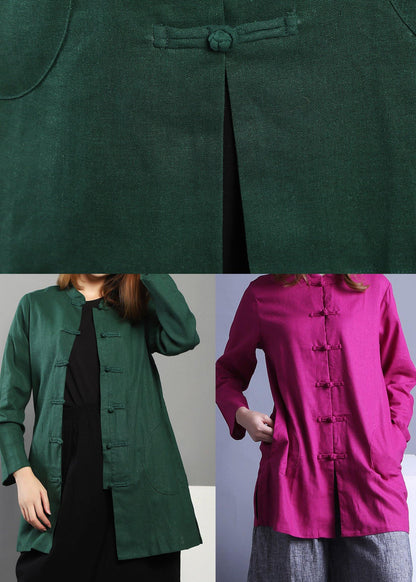 Plus Size Green low high design Chinese Button Spring Shirt Tops