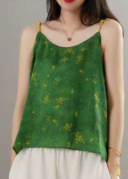 Green Print Patchwork Spaghetti Strap Tops Summer