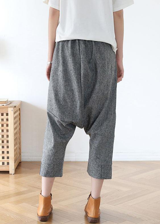 Grey Asymmetrical Design Pockets Cotton Crop Pants