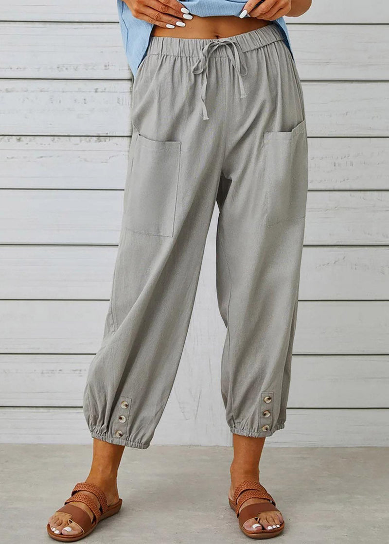 Grey Elastic Waist Crop Pants Summer