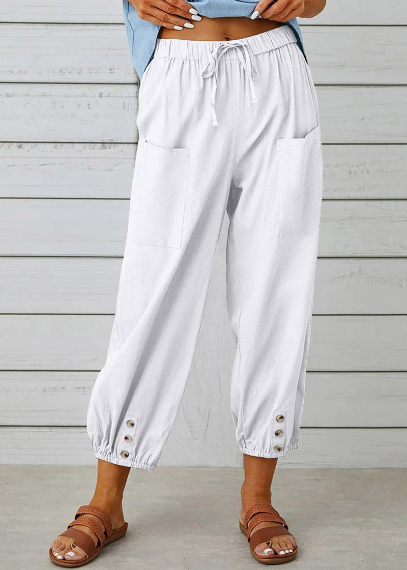 Grey Elastic Waist Crop Pants Summer