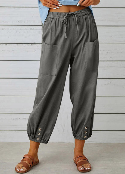 Grey Elastic Waist Crop Pants Summer