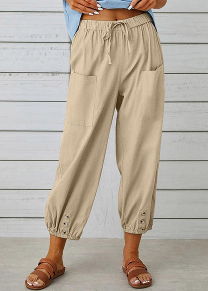 Grey Elastic Waist Crop Pants Summer