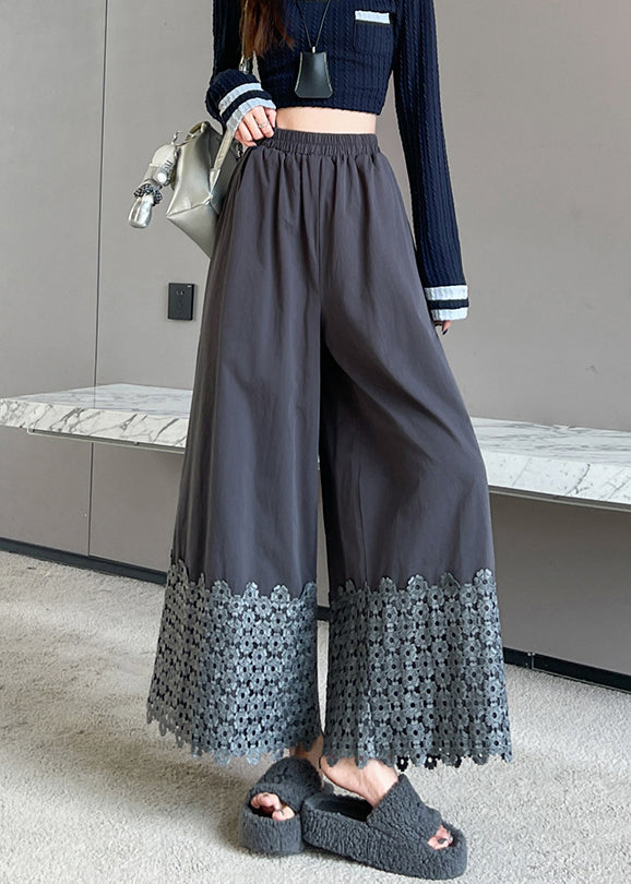 Grey Patchwork Cotton Wide Leg Pants Spring