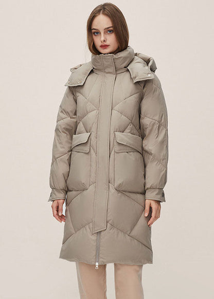 Grey Hooded Color Thick Duck Down Puffers Jackets Winter