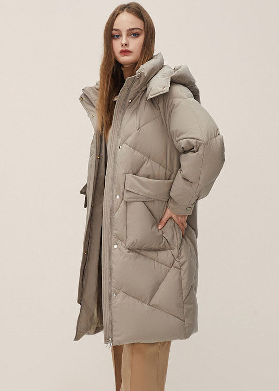 Grey Hooded Color Thick Duck Down Puffers Jackets Winter