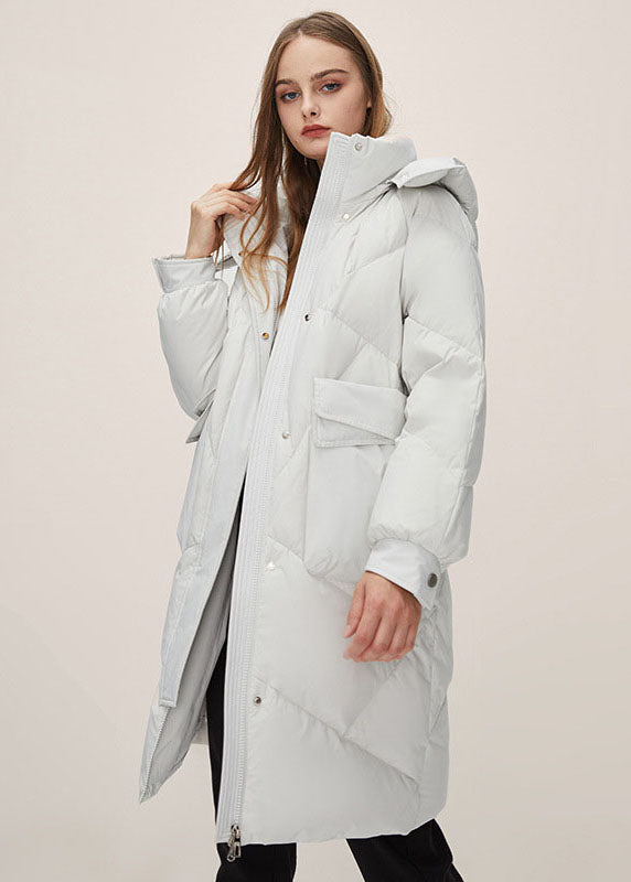 Grey Hooded Color Thick Duck Down Puffers Jackets Winter