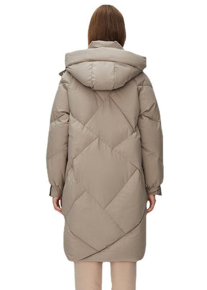 Grey Hooded Color Thick Duck Down Puffers Jackets Winter