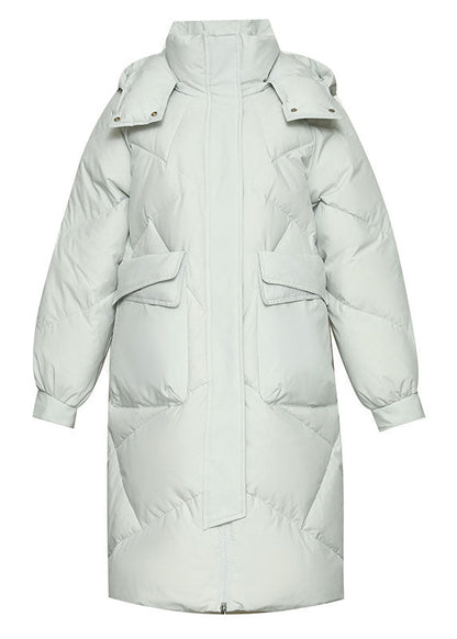 Grey Hooded Color Thick Duck Down Puffers Jackets Winter
