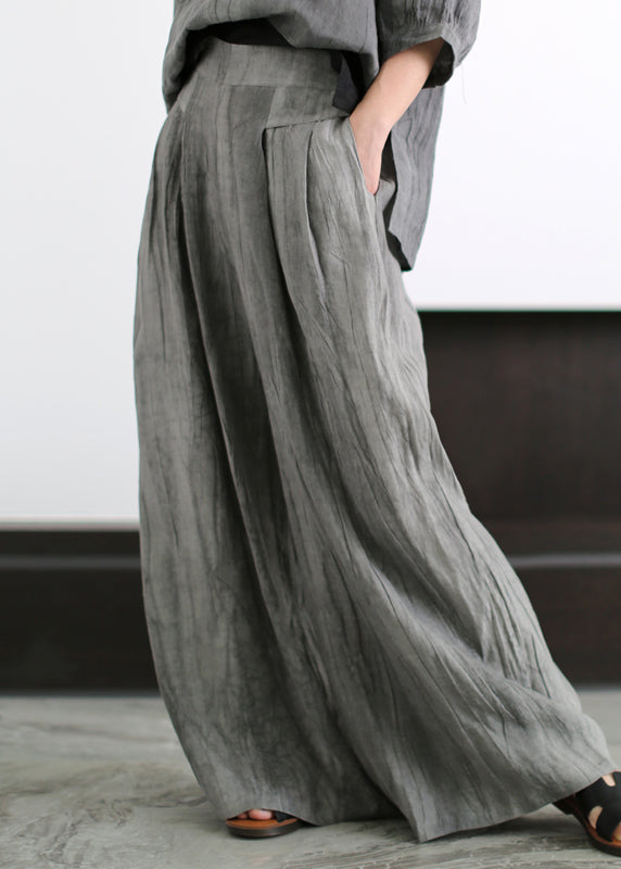 Grey O-neck Patchwork Linen Two Piece Set Outfits Half Sleeve