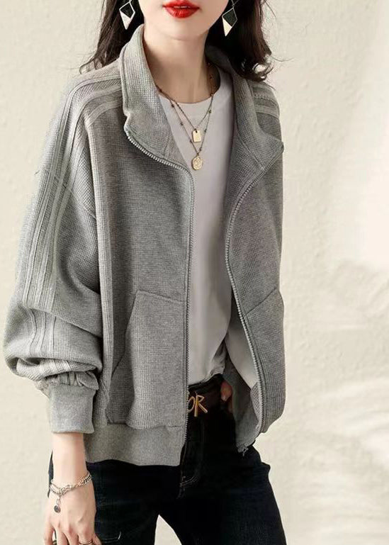 Grey Oversized Cotton Sweatshirt Coat Fall