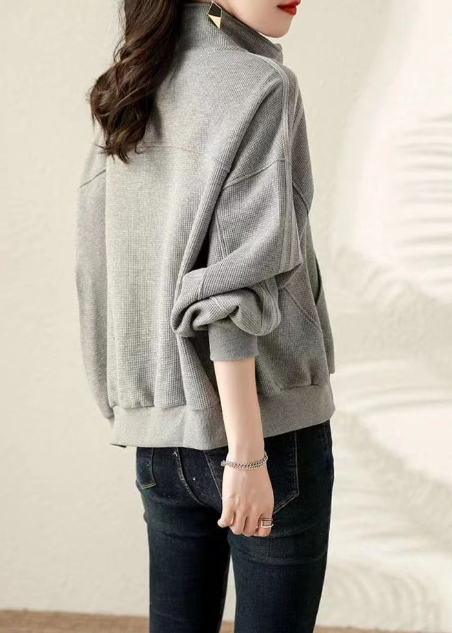 Grey Oversized Cotton Sweatshirt Coat Fall