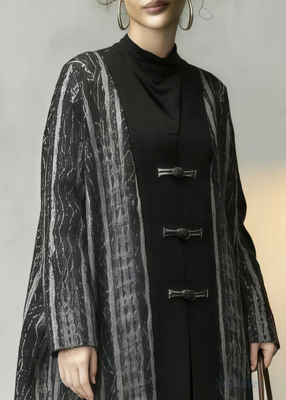 Grey Oversized Patchwork Chinese Button Cotton Coats Spring