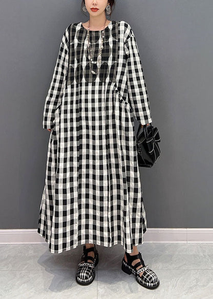 Grey Oversized Plaid Cotton Beach Dress Spring