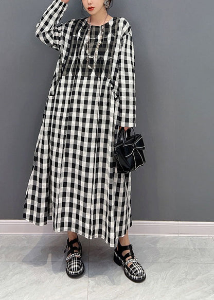 Grey Oversized Plaid Cotton Beach Dress Spring
