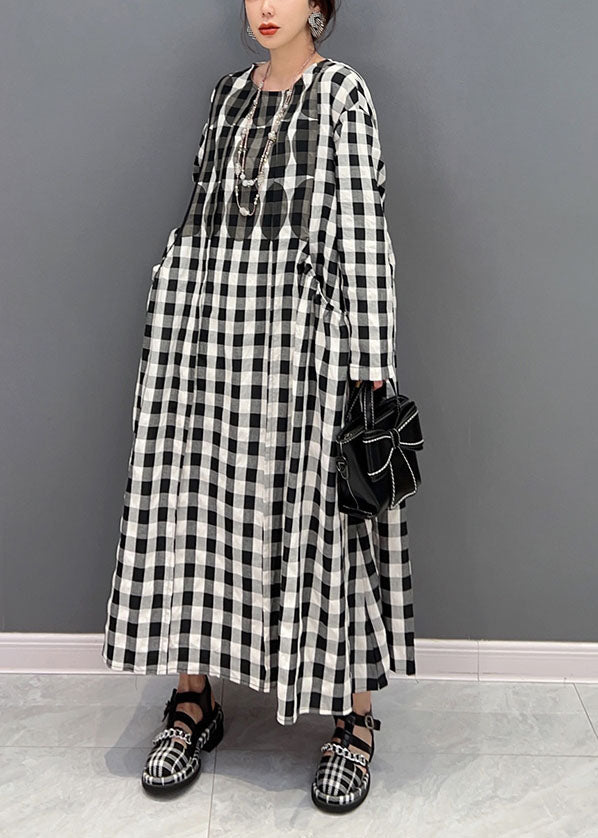 Grey Oversized Plaid Cotton Beach Dress Spring
