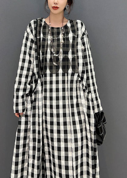 Grey Oversized Plaid Cotton Beach Dress Spring