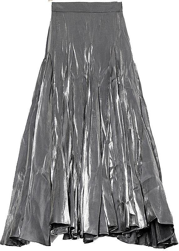 Grey Patchwork Asymmetrical Design Silk Skirt