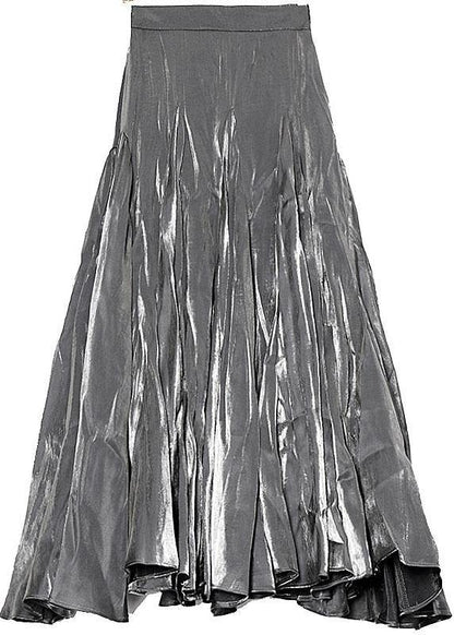 Grey Patchwork Asymmetrical Design Silk Skirt