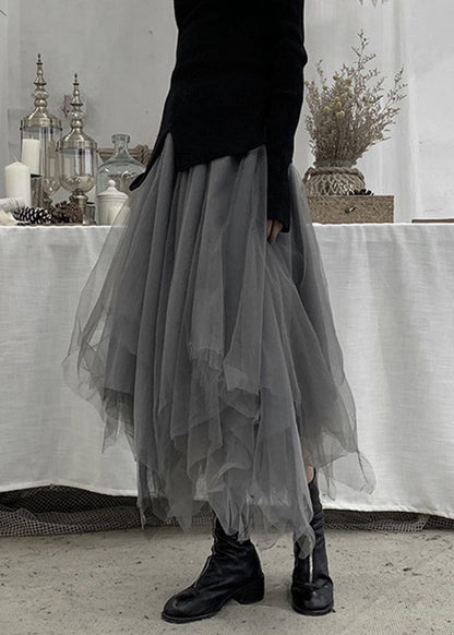 Grey Patchwork Tulle Skirts Spring