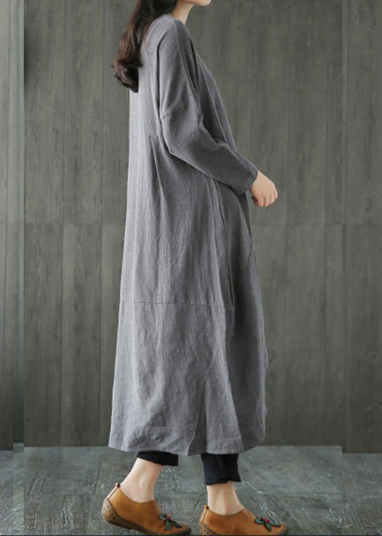 Grey Patchwork Linen Long Dresses Spring