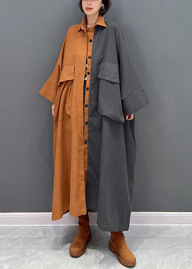 Grey Patchwork Orange Peter Pan Button Collar Coat Fall