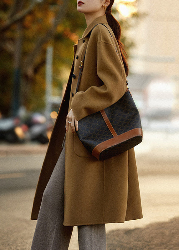 Grey Peter Pan Collar Pockets Woolen Coats Winter