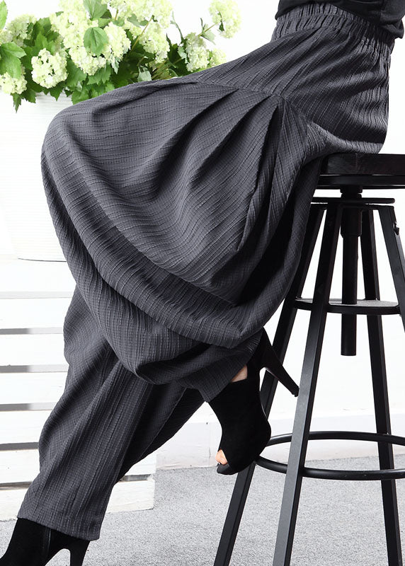 Grey Pockets Wrinkled Harem Spring Pants
