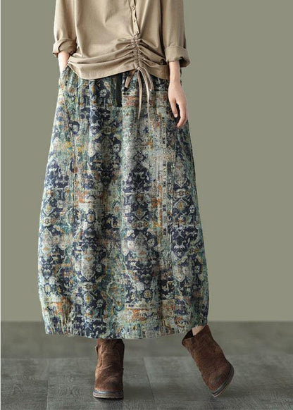 Plus Sizegrey Flowers Retro Print a Line Pockets Fall Skirts
