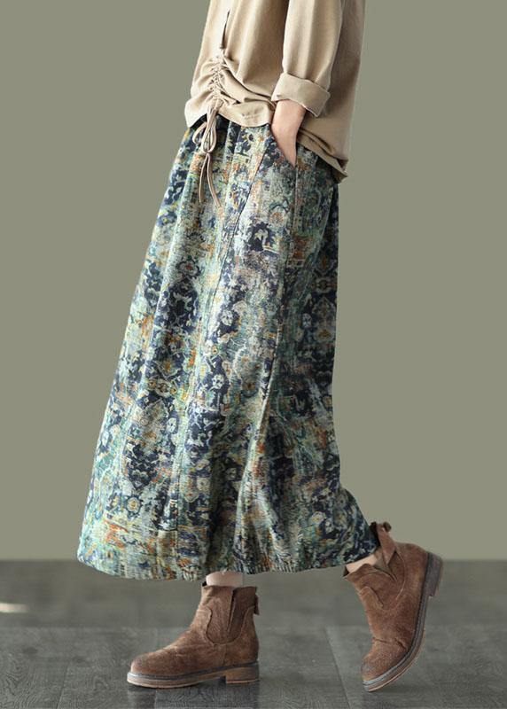 Indigo Geometry Retro Print a Line Pockets Fall Skirts