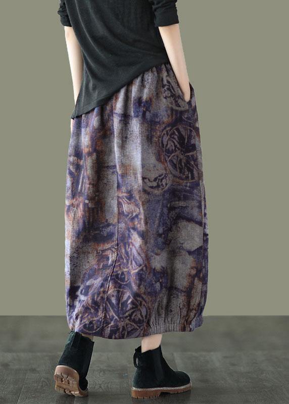 Green Flowers Retro Print a Line Pockets Fall Skirts