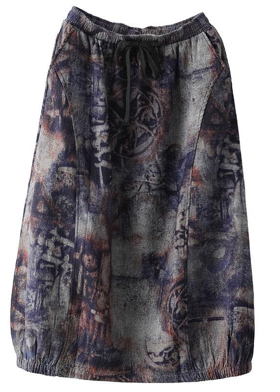Green Flowers Retro Print a Line Pockets Fall Skirts