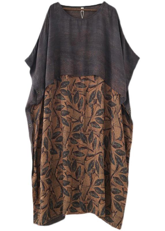Grey Silk Blended Patchwork Print Holiday Dress Summer